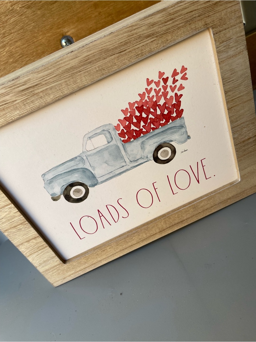 Rae Dunn Blue Truck with Red Hearts Wall Art